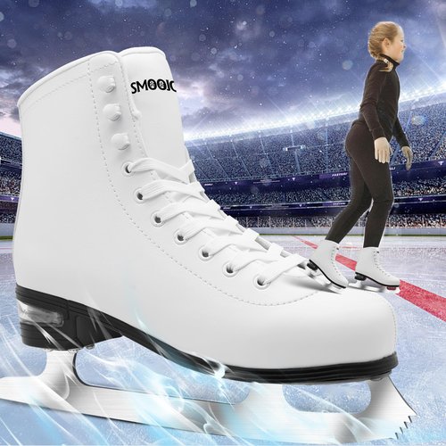 SMOOJOY Figure Ice Skates for Women and Men - Air Cushion Deluxe Hockey Ice Skate Premium Leather Skates Indoor Outdoor Rink for Teens Beginner