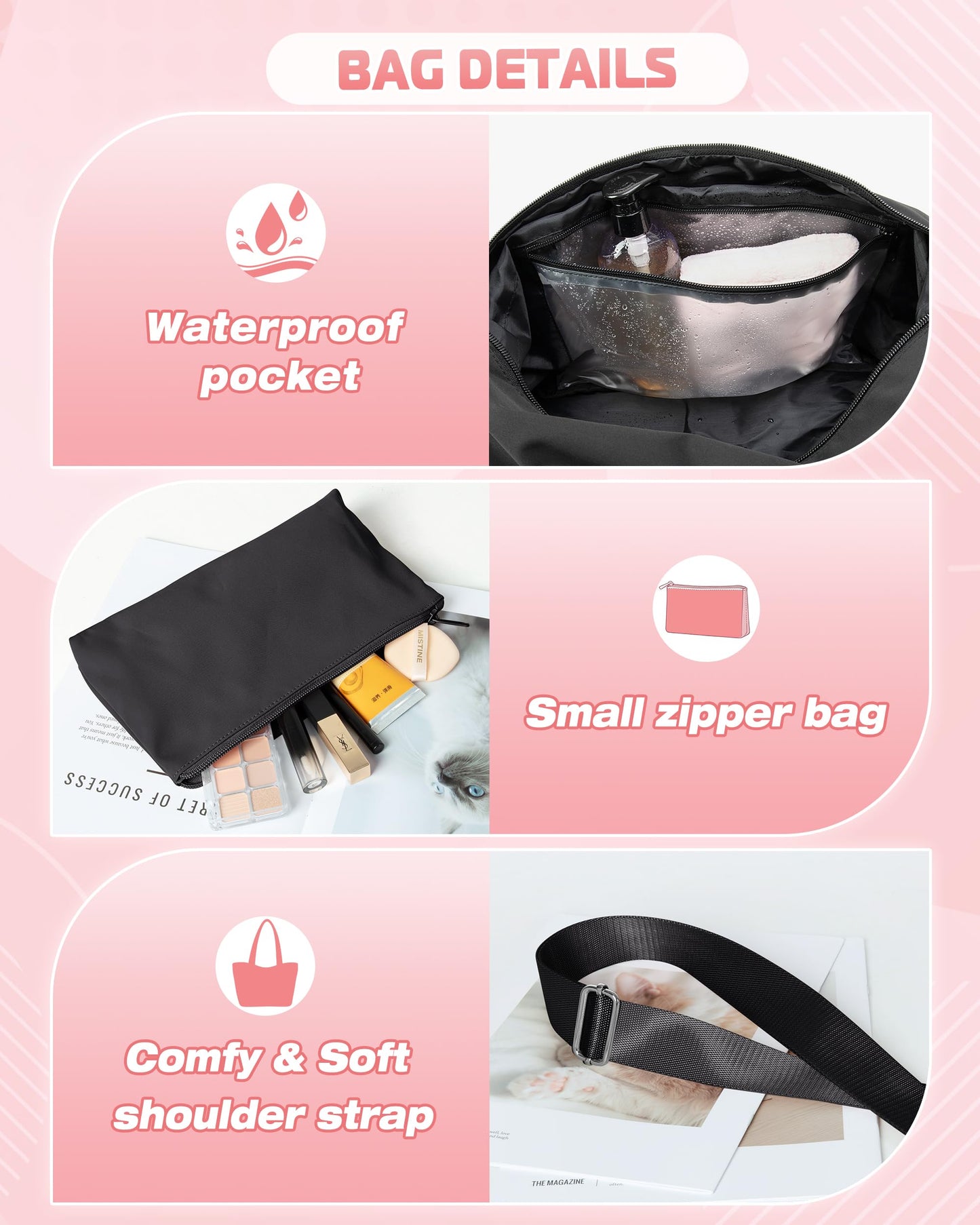 Smasrob Small Gym Bag with Yoga Mat Holder, Wet Pocket and a Separate Pouch, Small Gym Duffle Bag for Women with Detachable Crossbody Shoulder Strap, Black