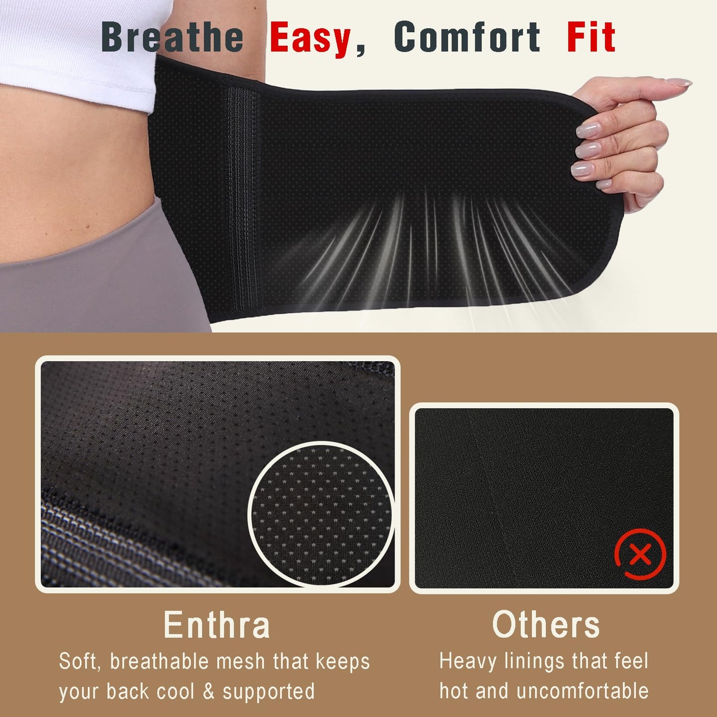 Enthra Copper Back Brace - Relief from Lower Back Pain, Unique SVA System for Proper Posture, Enhanced Ergonomic Pad with 10X Compression Support, Breathable and Comfortable Fit for Men and Women