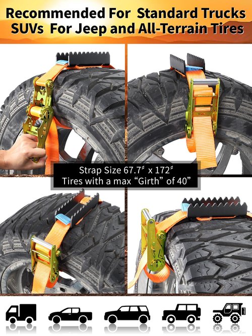 VKU Tire Metal Gripper Traction Device Traction Straps Large for Trucks Large SUVs Anti Skid Emergency Traction Aid Straps to Get Unstuck from Snow, Mud, Ice & Sand, Fit for Jeep Wrangler JK JL Bronco