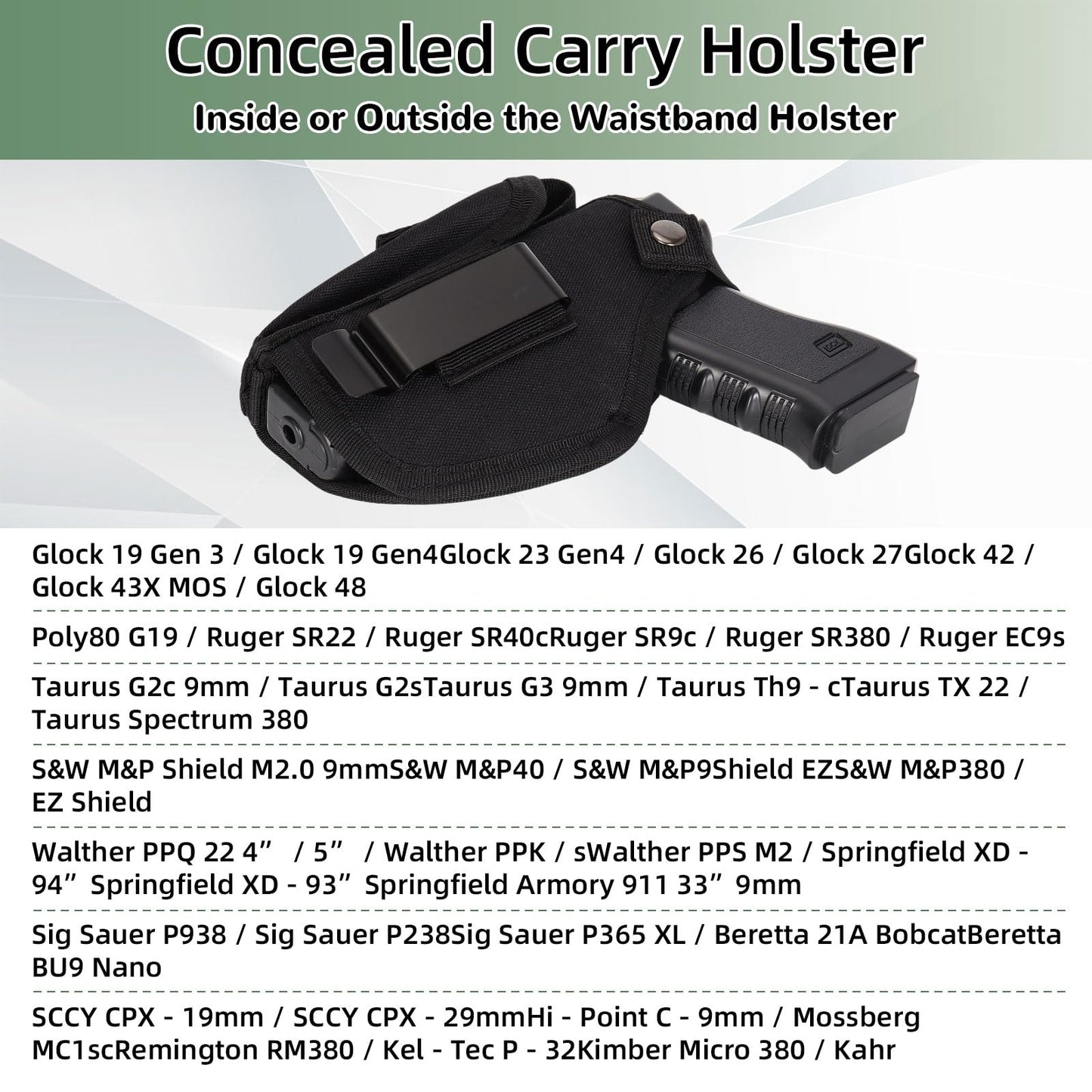 9mm Gun Holster for Men&Women, IWB/OWB Concealed Carry 380 Pistol Holsters, Right&Left Hand Gun Pouch Fits Glock 19/17/26/27/43x, 1911, Sig, S&W M&P, and Similar Handguns