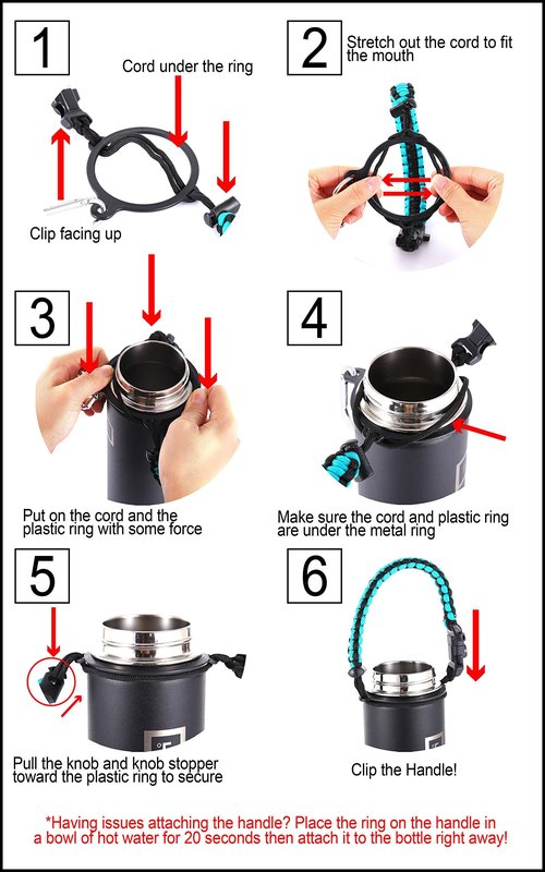 IRON °FLASK Paracord Handle - Fits Wide Mouth Water Bottles - Durable Carrier, Secure Accessories, Survival Strap Cord, Safety Ring, and Carabiner - Seven Core Paracord Bracelet