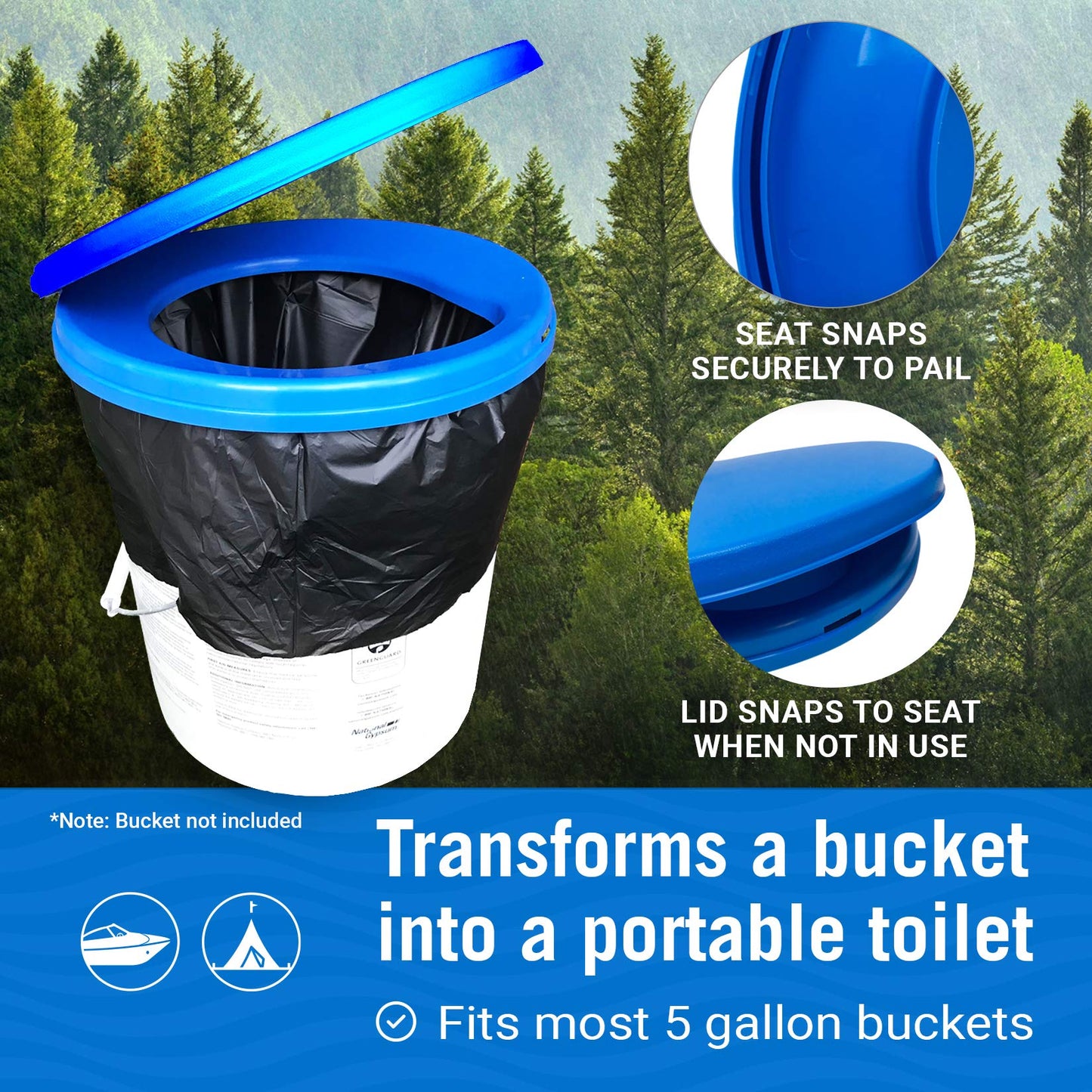 Better Boat Portable Camping Toilet Kit, 5-Gallon & 8-Gallon Bucket Toilet Seat with Lid, Waste Bags & Carry Case for Boating, Outdoor, Travel, and Emergency Use. Ideal Bathroom Solution for Adults