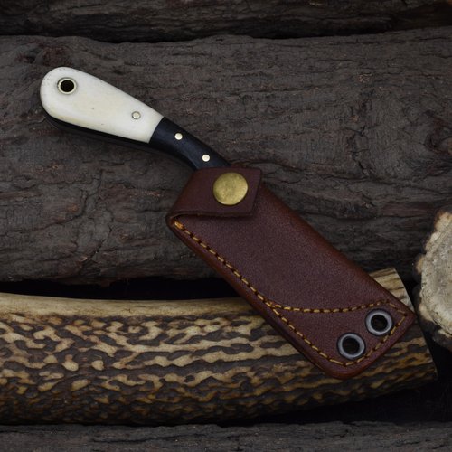 Knives Ranch Handmde Neck Knife - EDC Pocket Knife - Bone Handle - Leather Sheath with Paracord (3133-B)