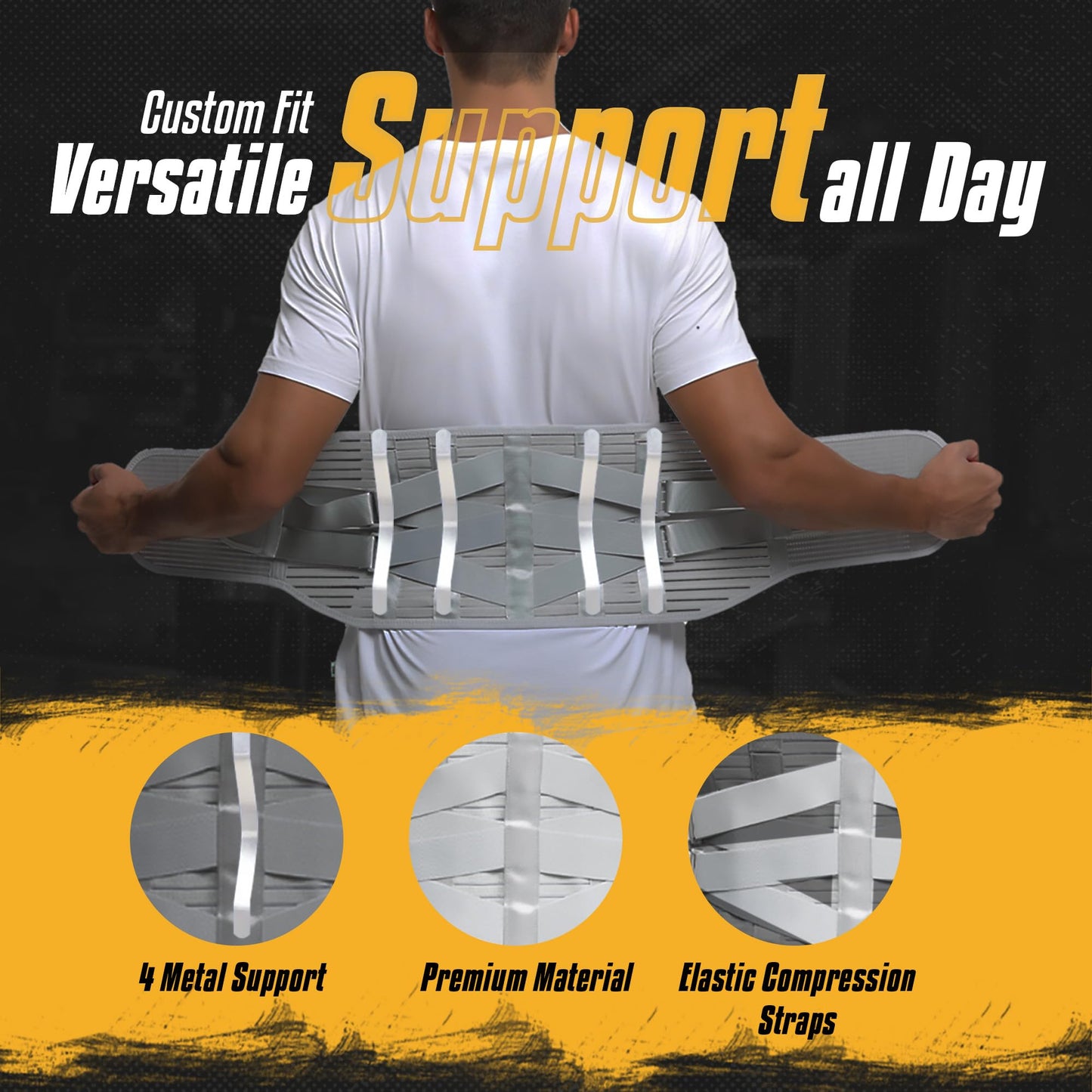 Zenith Armour Lumbar Support, Lower Back Brace Support for Lower Back Pain Relief, Scoliosis, Herniated Disc, Sciatica - Adjustable, Removable Metal Plate, Machine Washable - Men and Women (Small)