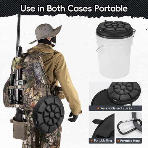 BLISSWILL Outdoor 5 Gallon Bucket Seat - 360° Swivel, Comfortable Foam Cushion for Hunting, Fishing, Gardening, Camping,sportsman's Bucket lid(Black