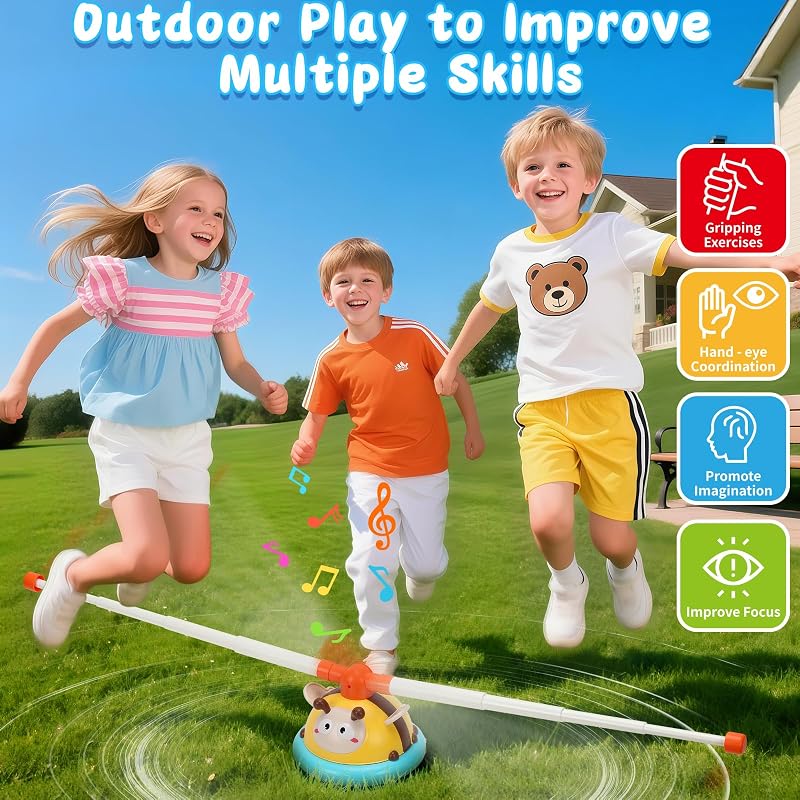 4-in-1 Kids Jump & Ring Toss Toy with Rocket Launcher and Baseball Game