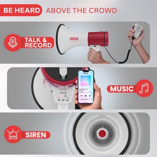 Pyle Portable Megaphone Speaker PA Bullhorn-Built-in Siren, 50W Adjustable Volume Control &1200 Yard Range-Ideal for Any Outdoor Sports, Cheerleading Fans & Coaches or for Safety Drills - PMP52BT