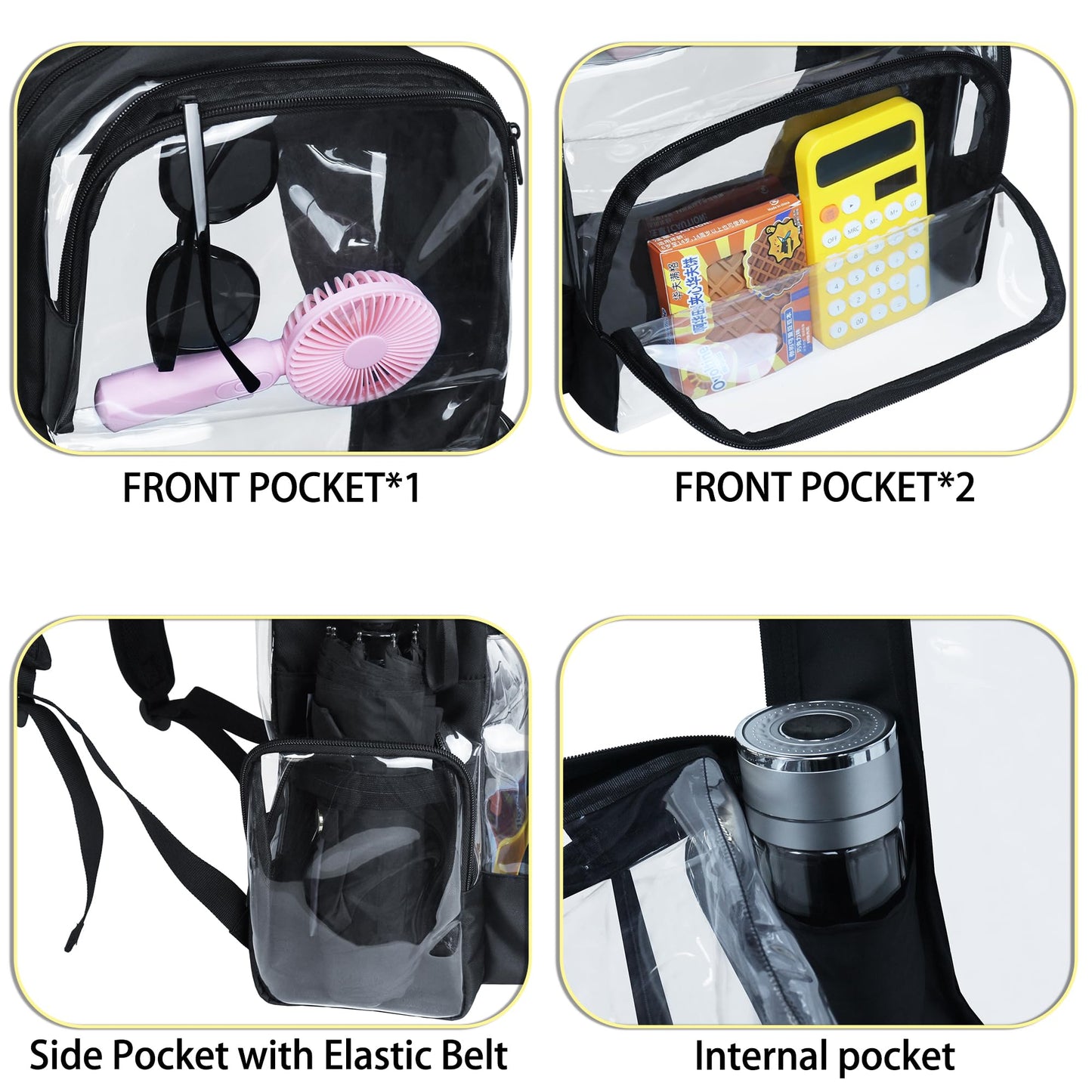 YOLIBON Clear Backpack Heavy Duty,18'' Large Clear Backpack with Multiple Pockets,See Through Bookbag for Boys & Girls,College Work Security,Black