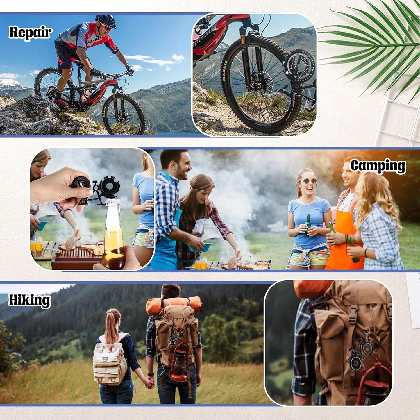 20 in 1 Bicycle Shaped Keychain Multitool Card - Pocket Multi-Tool for Bike Lover Men Key Chain gift for Dad Husband Birthday Father's Day - Black Stainless Steel