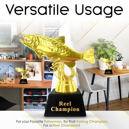 Vaulted Skulls & Co Fish Trophy | Reel Champion Trophies | Golden Fishing Trophy | Big Fish Trophy | Award for Fish Derbies and Fishing Tournaments | Fishing Prizes | Gold/Black | 3"