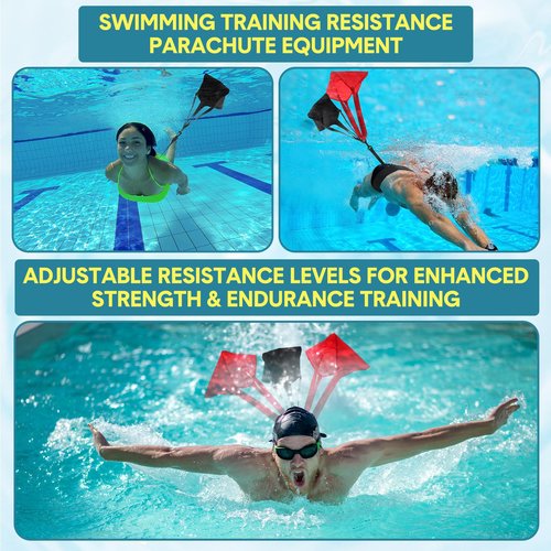 HappyAlley 2 Set Swimming Parachute Resistance Training Equipment with Adjustable Swim Resistance Belt and 3 Pcs Parachute Pool Workout for Adults