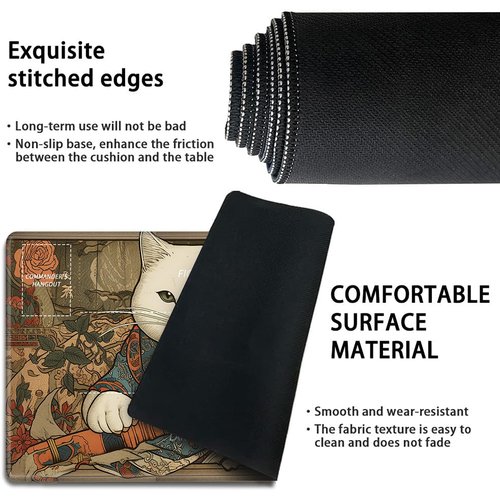 Playmat for MTG,Card Playmat Stitched with Zones for MTG Card Game Playing, TCG and Board Game Mat for Cards,Mousepad Desk Mats,Game Mat 24 x 14 inches-Cat with Sword