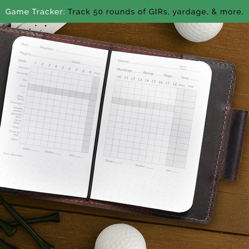 RAW HYD Leather Golf Scorecard Holder Book w/Slot & Pen Loop - Durable Full-Grain Leather Yardage Book & Lineup Card Holder - Refillable Log for Tracking Stats GIRs(Pen not included)