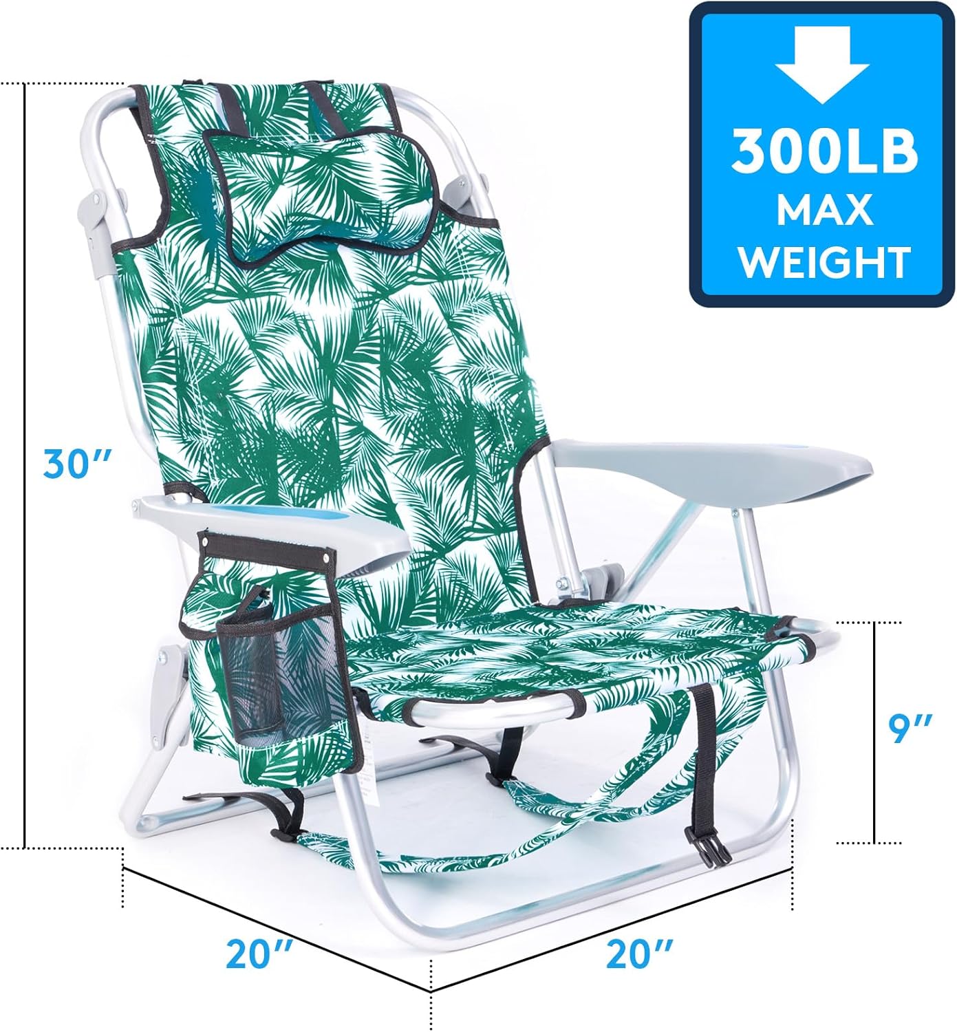 2 Pack Lightweight Portable Camping Beach Chair for Adults, Outdoor Lay Flat Folding Beach Chairs with 5 Positions, Backpack Beach Chair with Towel Bar, Zipper Pouch, Cup Holder, Ocean Striped