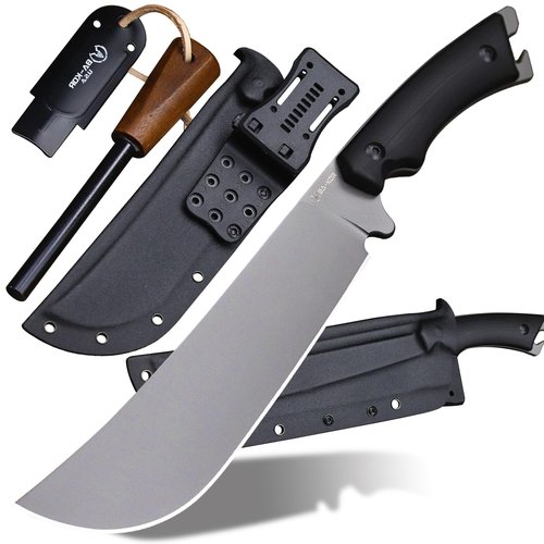 BA-KOR 5MM Full Tang (9CR18MOV) steel 14.1-inch chopping knife+K sheath&5.9-inch cerium igniter can be used for outdoor hunting, camping, obstacle removal, barbecue, fishing, kitchen cutting EDC， Gift giving