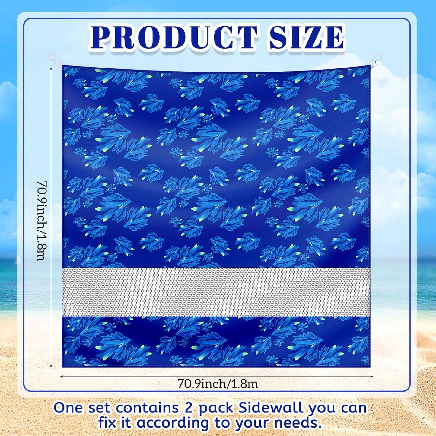 2 Pcs 6x6 Inch Beach Cabana Sidewall with Sand Pockets, Waterproof Portable Beach Shelter, Easy to Set up Canopy, Shade with UPF 50+ UV Protection for Kids Family Friends(Sailor Stripes)