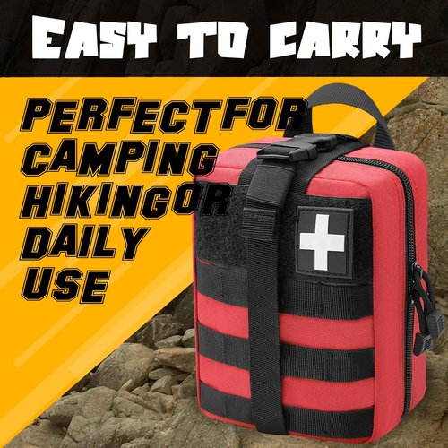 VIIDOO Red Molle First Aid Pouch, Molle Medical Pouch Rip Away, Molle Ifak Pouch, Tactical EMT Pouch Bag Only for Hiking Survival Camping (Red)