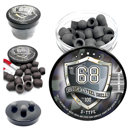 100 x D-Type Hard Mix Rubber Steel Shells Rubber Balls Mixed with Steel Powder 6 Grams Heavy Ammunition for Training Home Self Defense Paintball Pistols in 68 Caliber