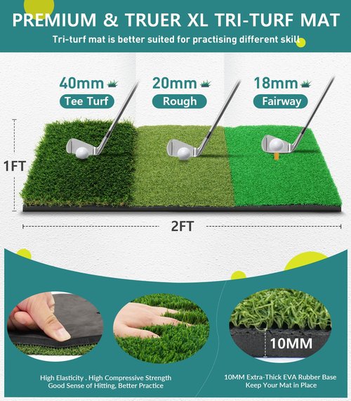 Golf Net: 10x7FT Practice for Backyard Driving, Hitting with Tri-Turf Golf Mat, Indoor Training Chipping Aid Nets with Reduce Noise Nylon Target, Present for Him