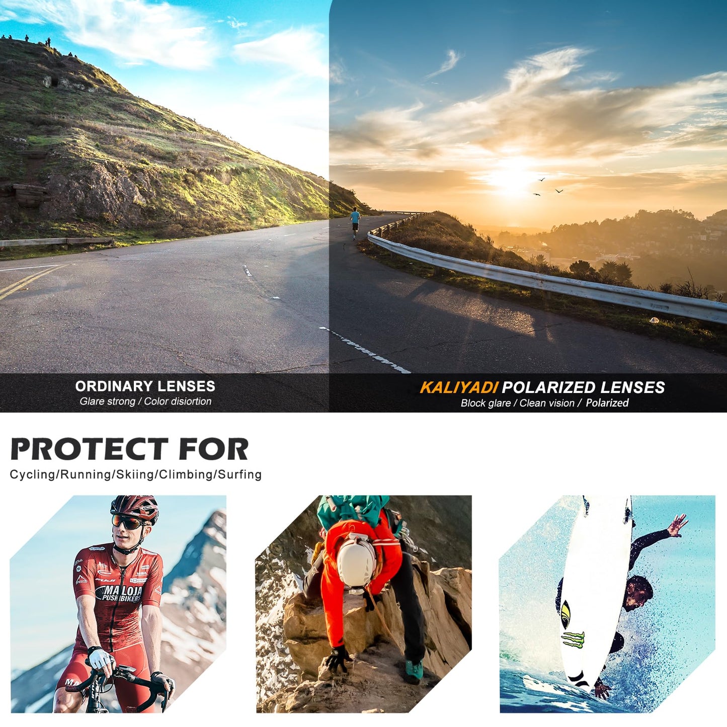 KALIYADI Polarized Sunglasses-Men Cycling Sunglasses: Sports Running Sun Glasses Men Women UV400 Golf Fishing Outdoor 3packs