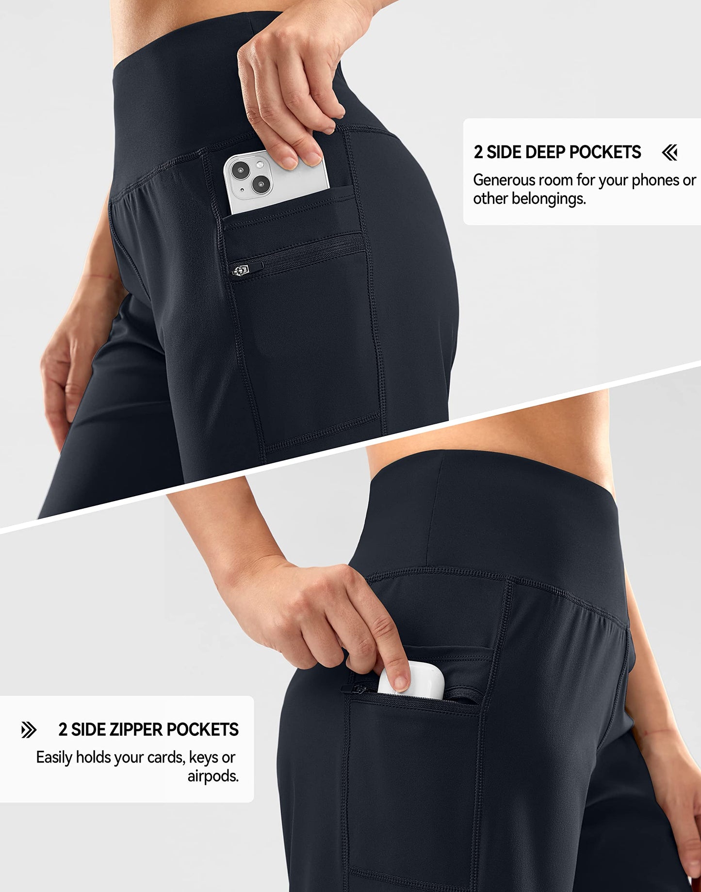 G Gradual Women's High Waisted 9" Bermuda Shorts with Zipper Pockets Athletic Workout Long Shorts for Women Knee Length(Navy,L)
