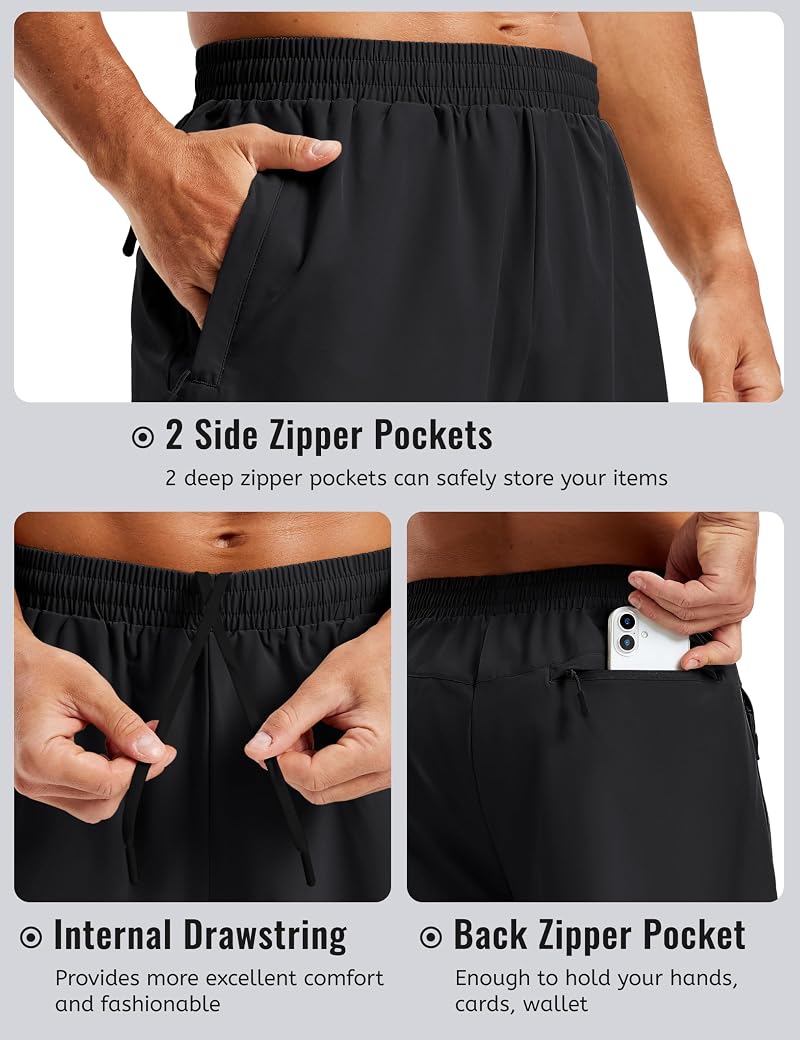 TACVASEN Men’s 7" Athletic Shorts with 3 Zipper Pockets – Black, Medium