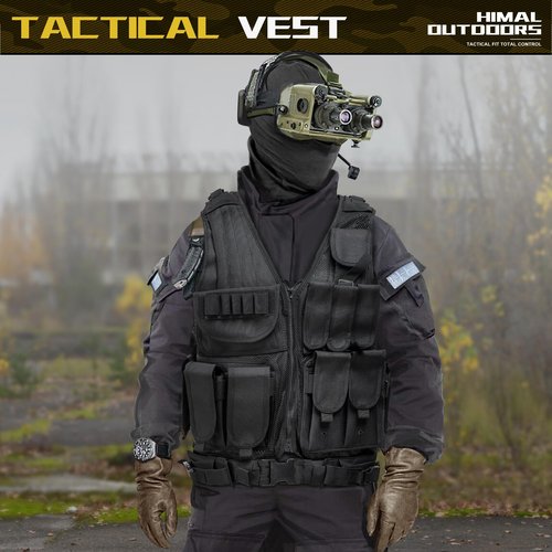 Himal Outdoors Tactical Vest, 600D Encrypted Polyester Adjustable Lightweight Airsoft Vest for Playing or Training