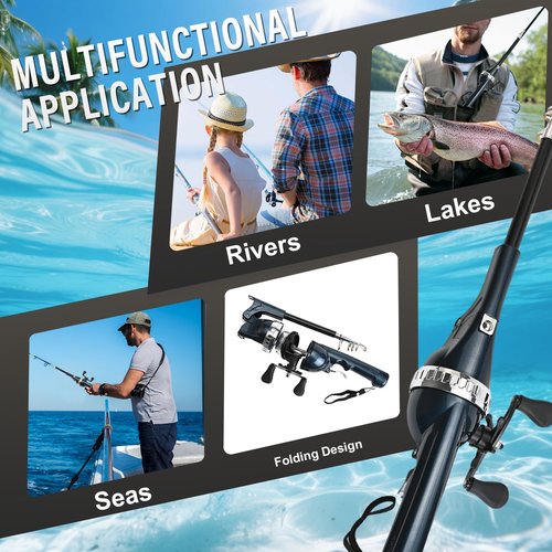 Fishing Pole Combo,4.3ft 2Pcs Telescopic Rods Set,Collapsible Carbon Fiber Fishing Rods Sea Saltwater Freshwater Kit Fishing Rod Reel Combos (Black 2set)
