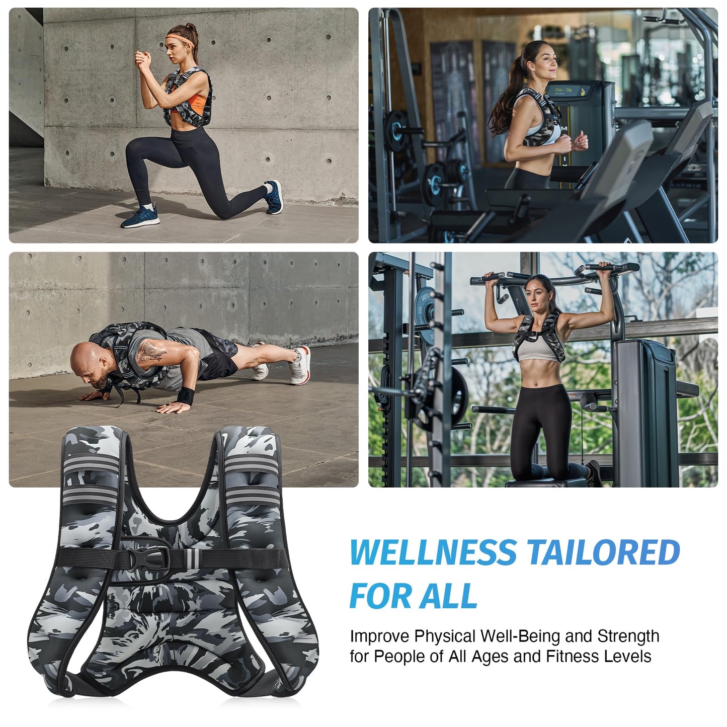 ZELUS Weighted Vest, 6lb/8lb/12lb/16lb/20lb/25lb/30lb Weight Vest for Men Women with Storage Pocket & Reflective Strips for Workout Strength Training Running Muscle Building, Gray Camo (12 lb)