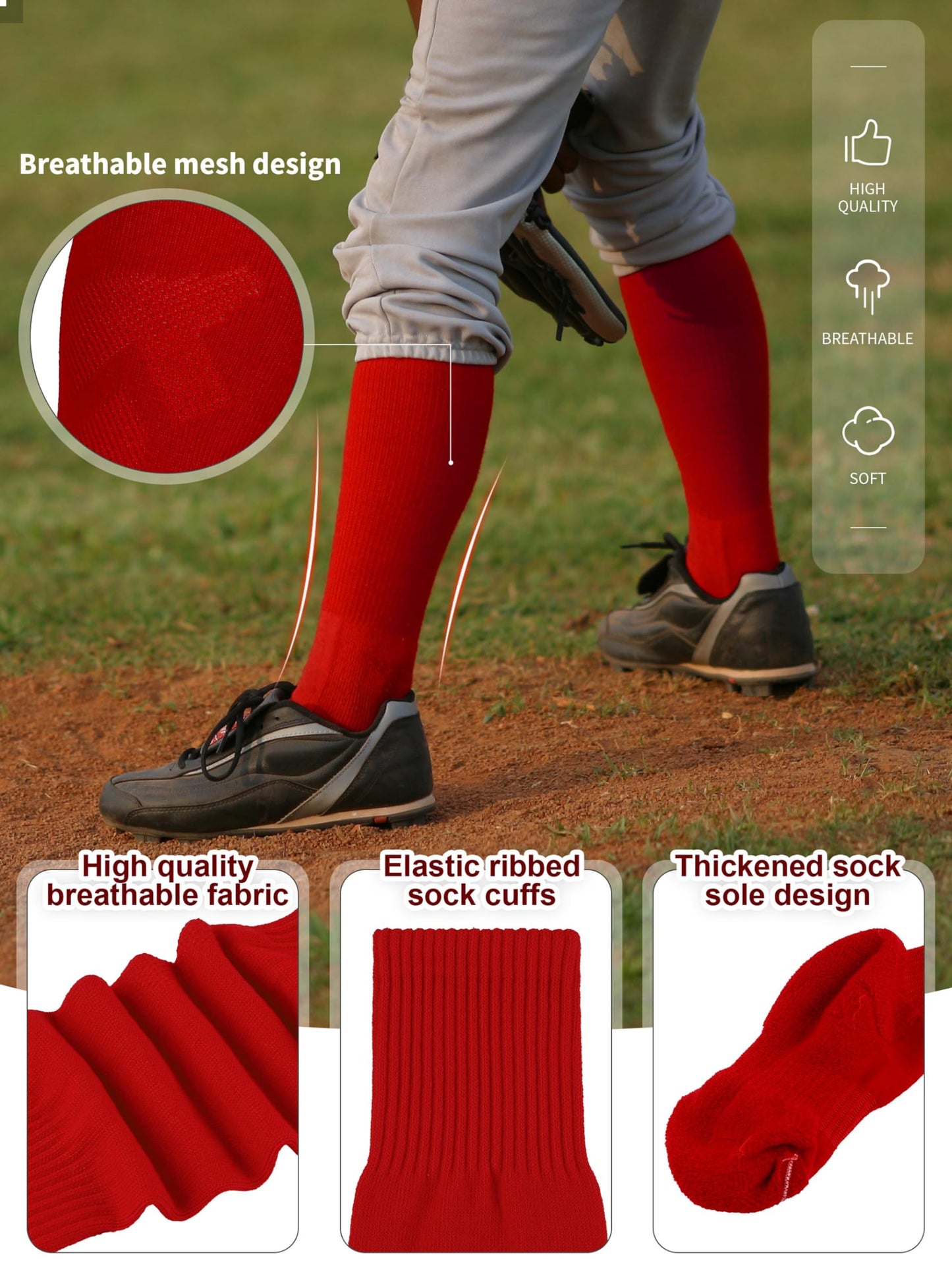 Gnidio 2 Pairs Baseball Socks and Belt Cotton Adjustable Youth Baseball Softball Socks Belt for Boys Girls