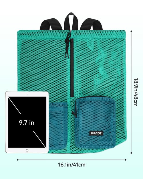 WANDF Swim Bag Mesh Drawstring Backpack with Wet Pocket Beach Bag for Swimming Pool Gym Workout Men and Women (Turquoise)