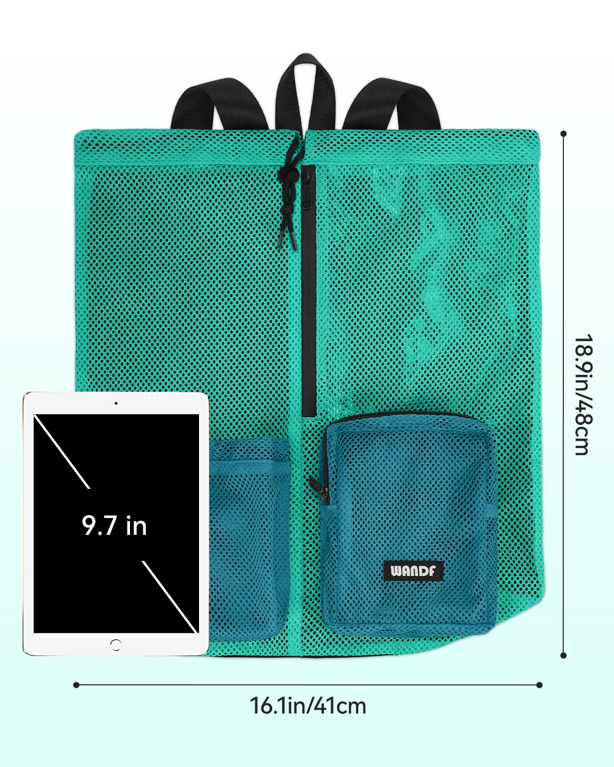 WANDF Swim Bag for Swimmers, Mesh Beach Backpack (L,Turquoise)