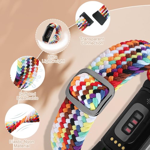 Relting Braided Band Compatible with Fitbit Charge 6/Fitbit Charge 5, Soft Nylon Solo Loop Adjustable Replacement Wristband for Women Men