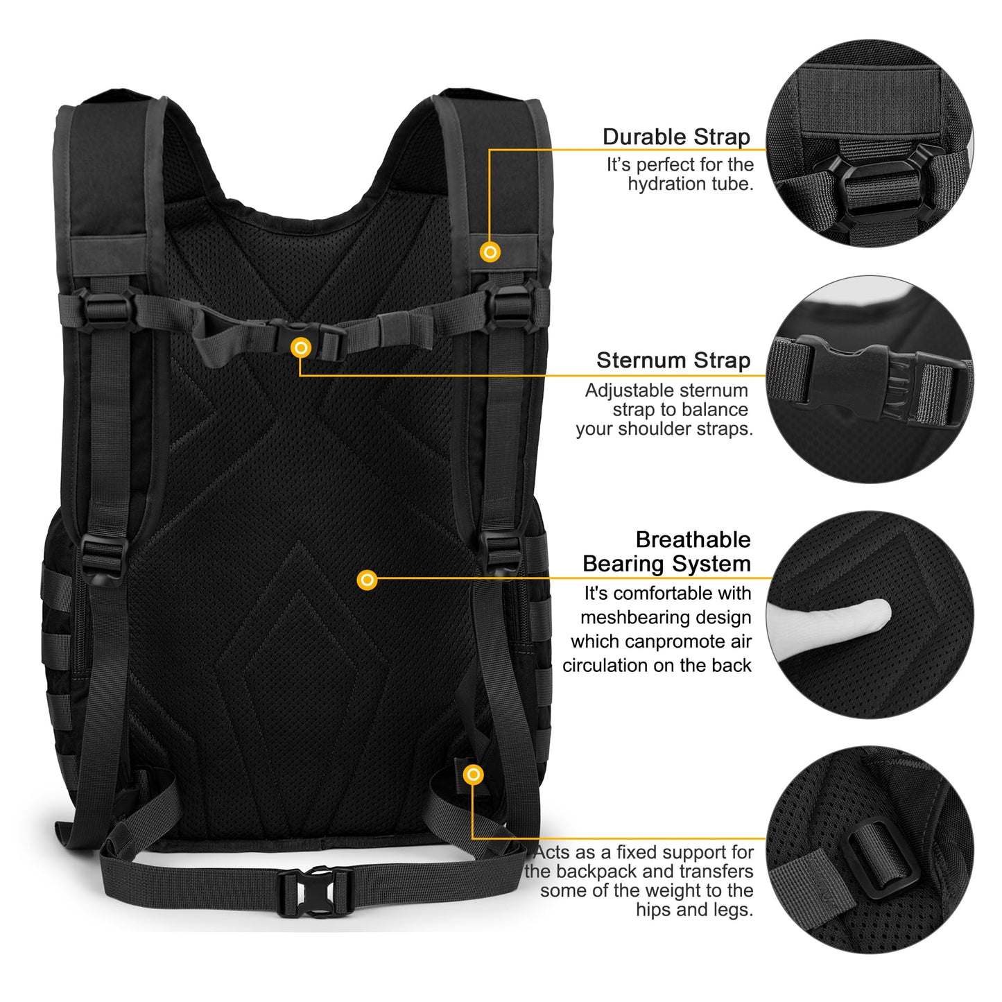 Mardingtop 25L Tactical Backpacks Molle Hiking daypacks for Camping Hiking Military Traveling Motorcycle Black