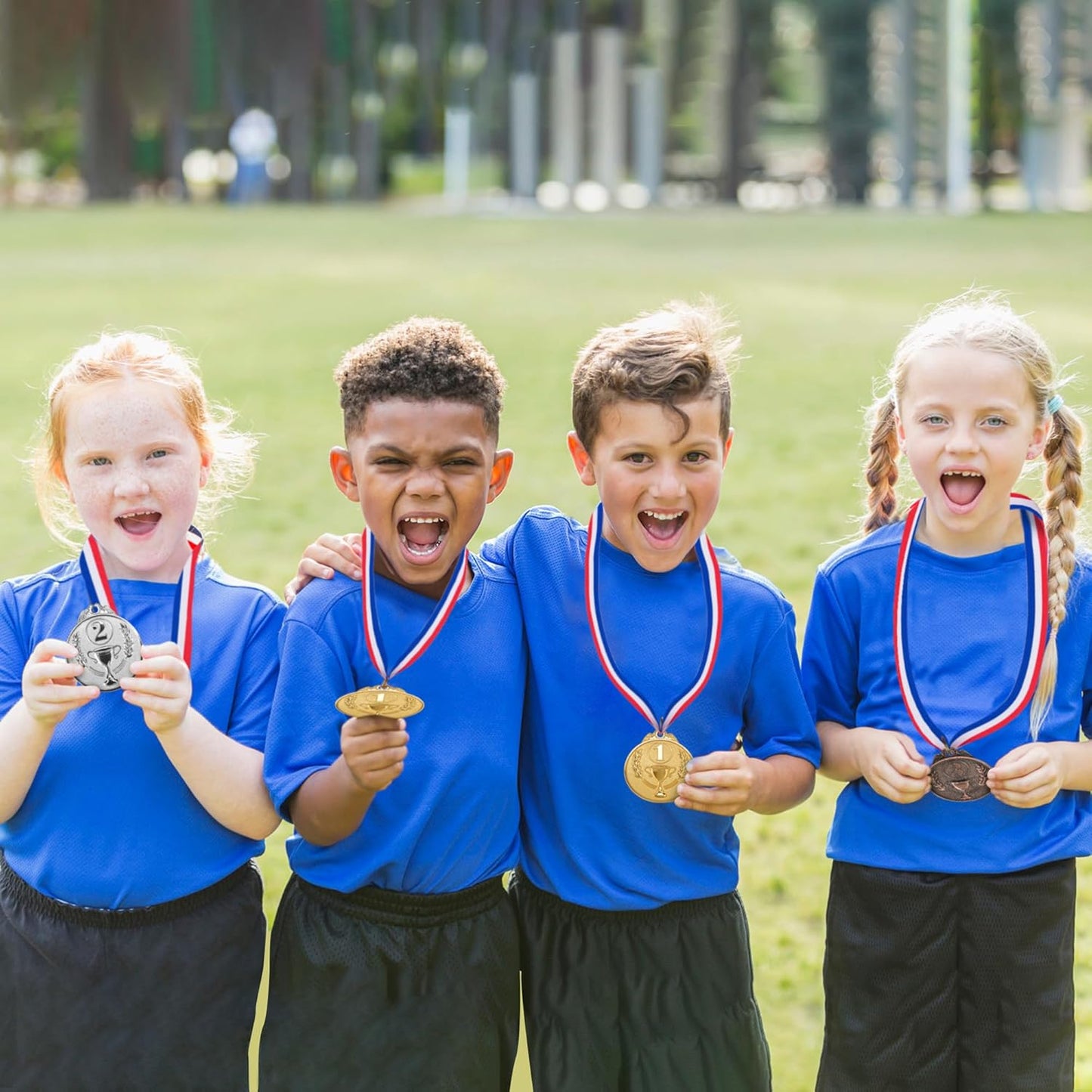 12 Pieces Gold Silver Bronze Award Medals, 1st 2nd 3rd Award Medals Metal Winner Medals with Neck Ribbon for Sports, Competitions, Olympic Style, 2 Inches