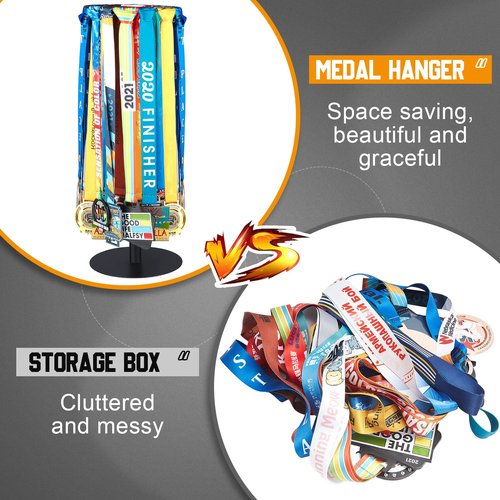 Shimeyao Medal Hanger Display Honor Display Rotatable Award Holder Rotating Metals Display Rack Adjustable Award Holder Stand for Basketball Running Sports Race, 30+ Medals(Black)