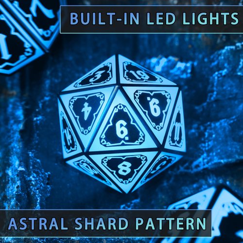 FONVGOGO Light up DND Dice Set Rechargeable,Cool LED D and D Dice 7pcs with Charging Box Polyhedral Dungeons and Dragons RPG Dice Set for Role Playing Table Game (Astral Shard Blue)