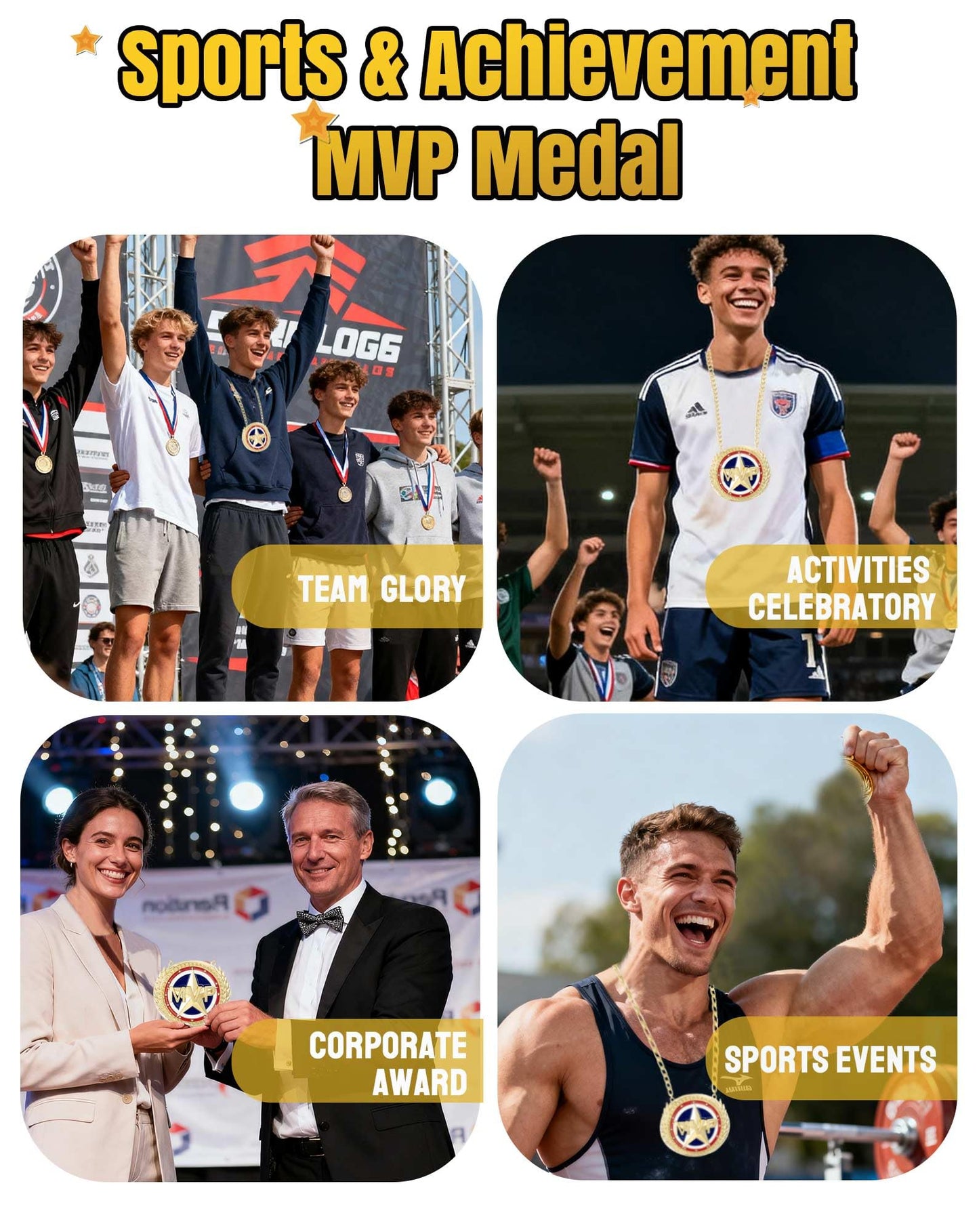 BSTWARM 6" Heavy Duty Champion Awards Medal Trophy - MVP Big Gold Turnover Chain for Football Fantasy Basketball Soccer Sports Achievements Necklace Athlete Prize Gifts