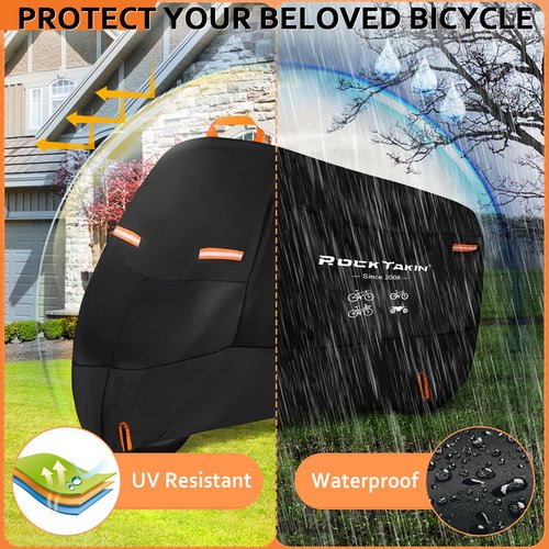 Bike Cover for 1 Bike Outdoor Waterproof, 300D Oxford Heavy Duty Bicycle Cover Rain Dust UV Wind Proof Bike Tarp with Reflective Strips Storage Bag for Mountain Road Electric Bike