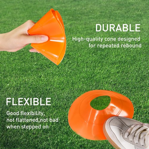 CasaCulina 50 Pack Soccer Training Cones, Agility Disc Sports Cones with Carry Bag and Holder, Plastic Football Cones for Drills, Sports Training, Basketball, Coaching, Practice Equipment, 5 Color