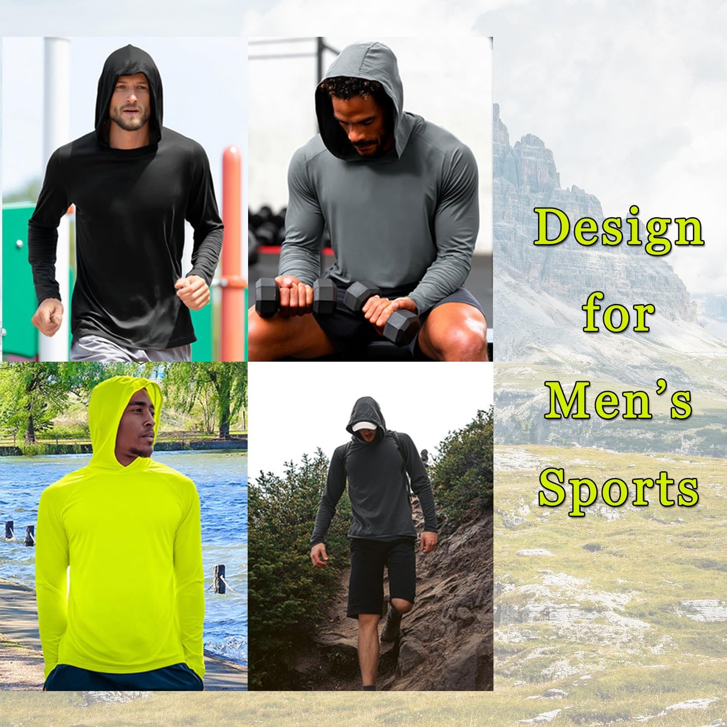 TanBridge Men's Dry Fit Hoodie Long Sleeve High Visibility Work Shirts for Men Sun Protection Shirt 5 Pack