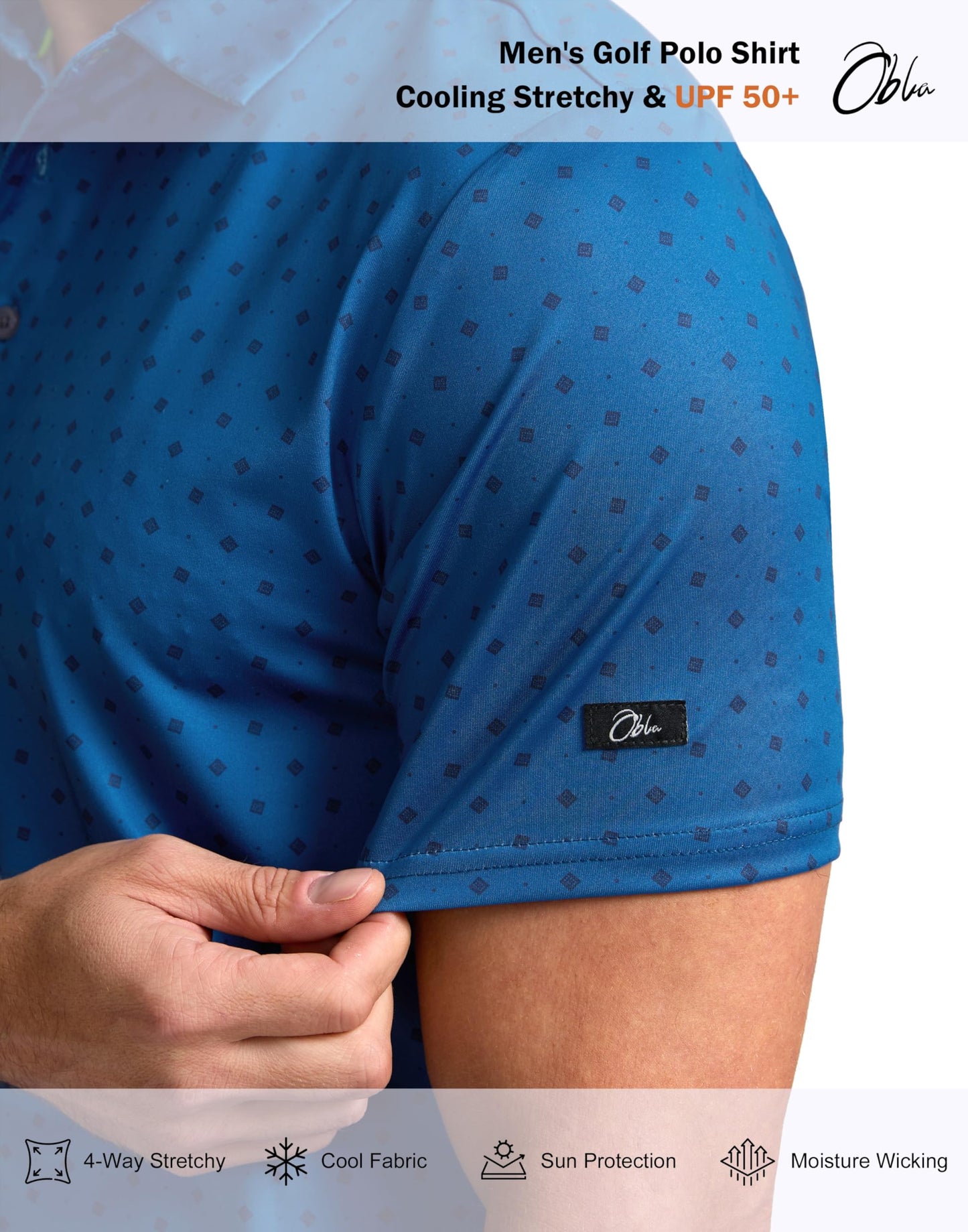 Obla Mens Golf Polo Shirts Short Sleeve Dry Fit Performance Moisture Wicking Casual Print Collared Golf Shirts for Men(Blue Circle_XXXL)