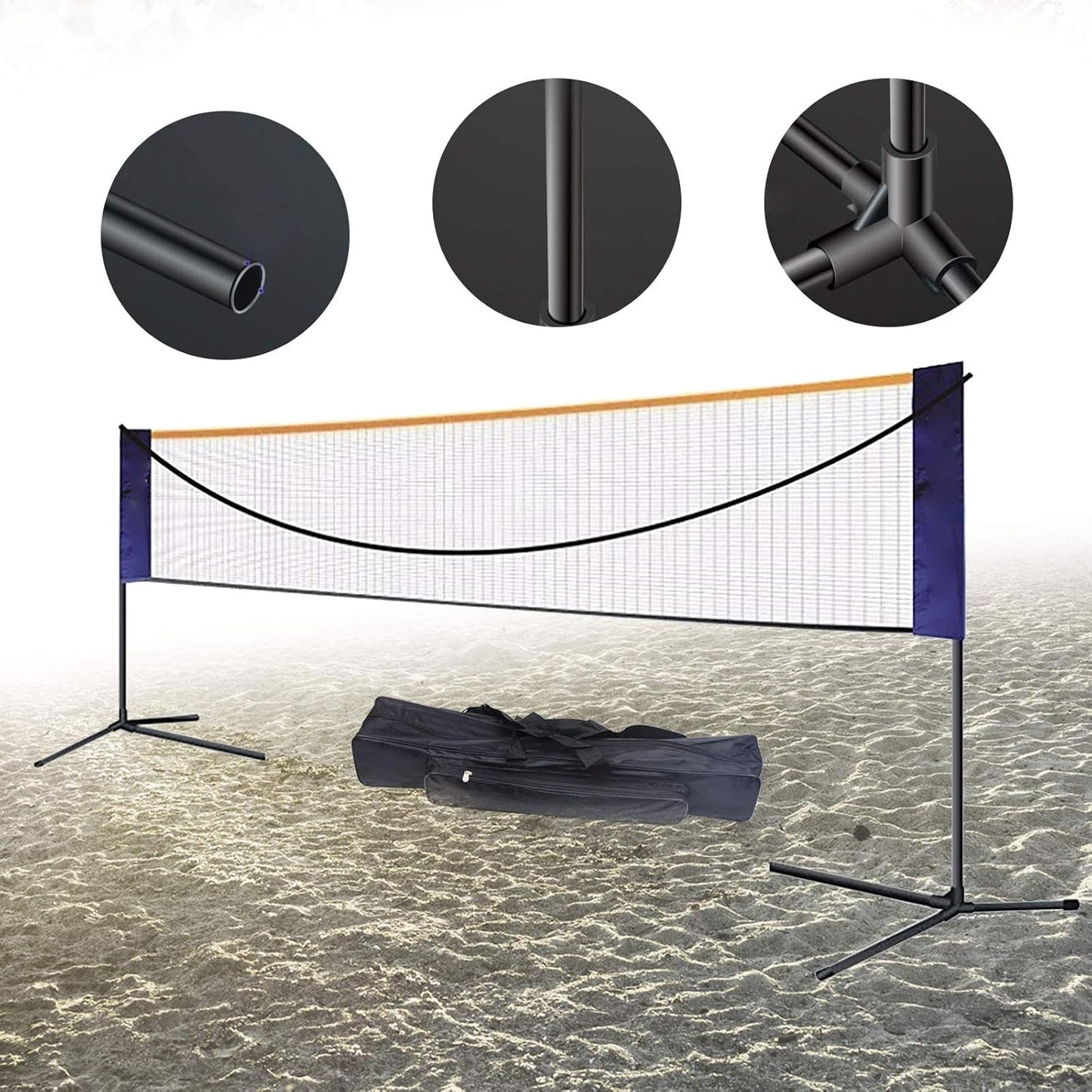 20FT Badminton Net,Portable Tennis Net,Adjustable Height Badminton Net with Stand,Volleyball Training Court Sports Tool with Carry Bag,Easy Setup for Indoor and Outdoor Play