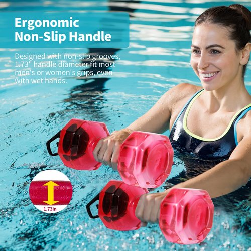 Fstcrt Water Weights for Pool Exercise Set of 2, Aquatic Exercise Dumbbells with Non-Slip Handle, PE Materials Water Dumbbell Aerobics for Water Aerobics Weight Loss (Pink)