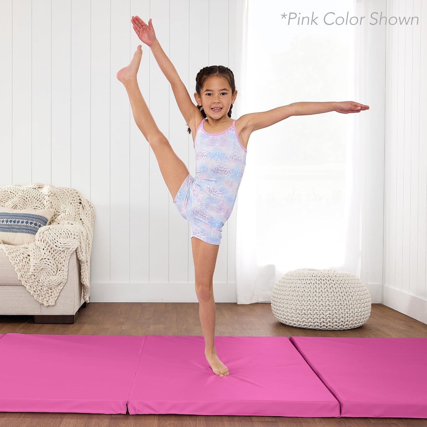 Best Choice Products 10ftx4ftx2in Folding Gym Mat 4-Panel Exercise Gymnastics Tumbling Workout Fitness Floor Mats w/Carrying Handles - Pink Stripe