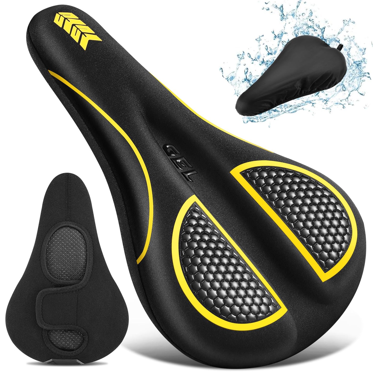 Bike Seat Cushion - Gel Padded Bike Seat Cover for Men Women Comfort, Extra Soft Exercise Bicycle Seat Compatible with Peloton, Outdoor & Indoor with Adjustable Velcro Secure Yellow