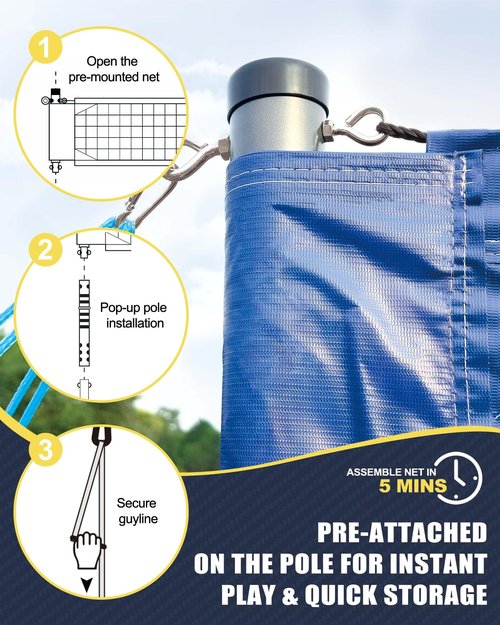 JOLORLY Professional Volleyball Net Set Heavy Duty for Outdoor Backyard Portable with Aluminum Adjustable Height Scoring Poles, Regulation Nets System for Tournament, Grass (Blue)