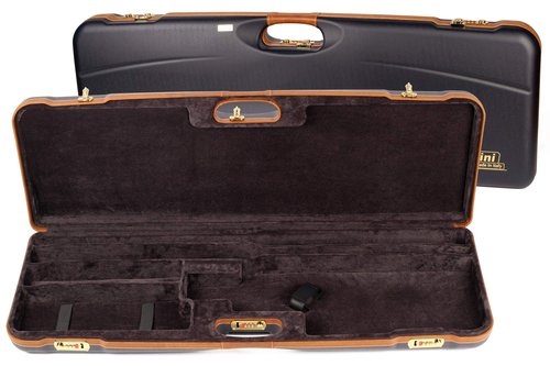 Negrini Deluxe O/U Shotgun Case – Airline-Approved Hard Case for 1 Shotgun + 1 Extra Barrel – Leather Trim – Navy/Grey – 1653LX/5005