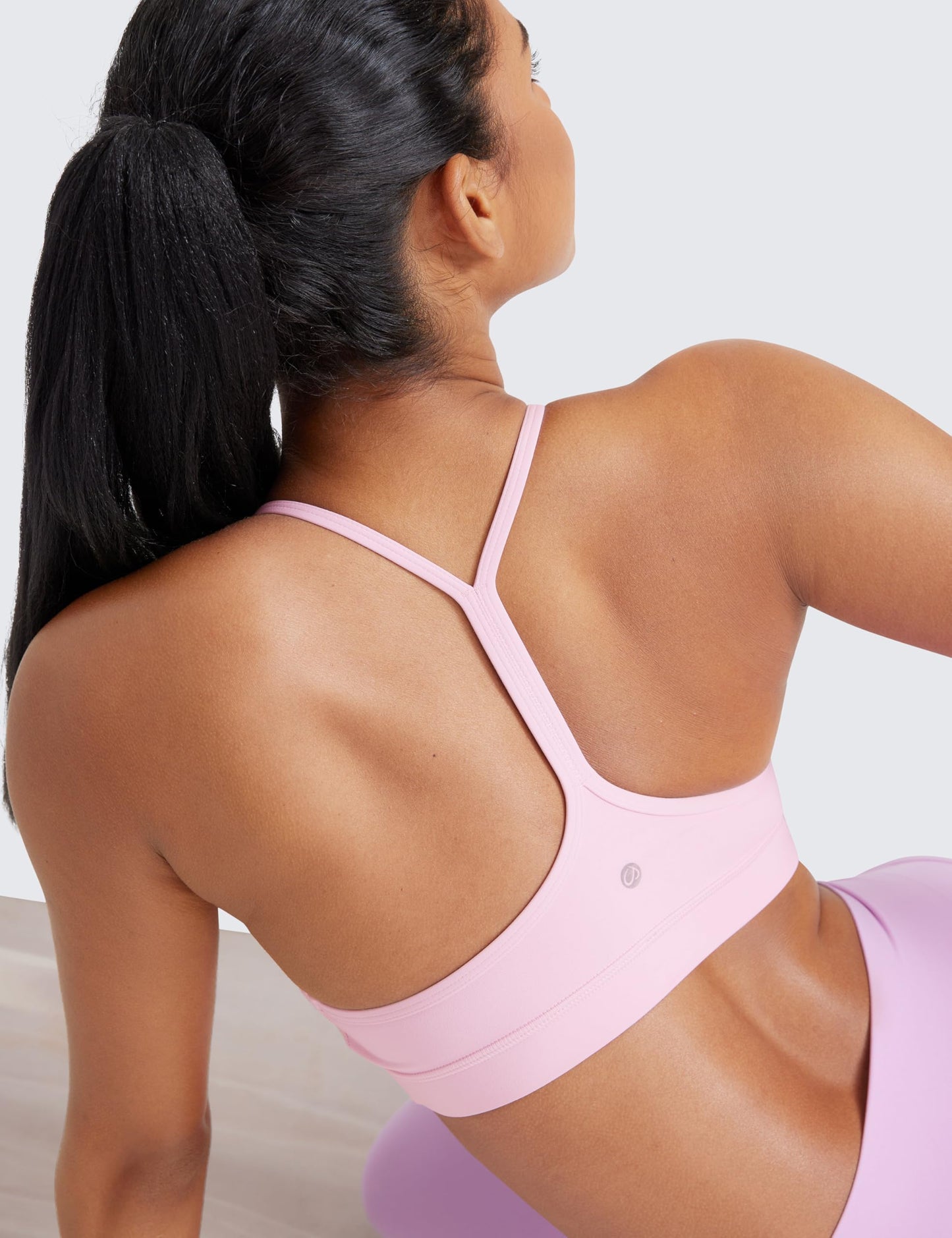 CRZ YOGA Butterluxe Y Back Sports Bras for Women - Padded Racerback Low Impact Spaghetti Thin Strap Workout Yoga Top Pink Peony X-Small